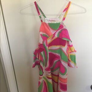 NWT Britt Ryan Pink Palmetto Ruffle Dress, size L